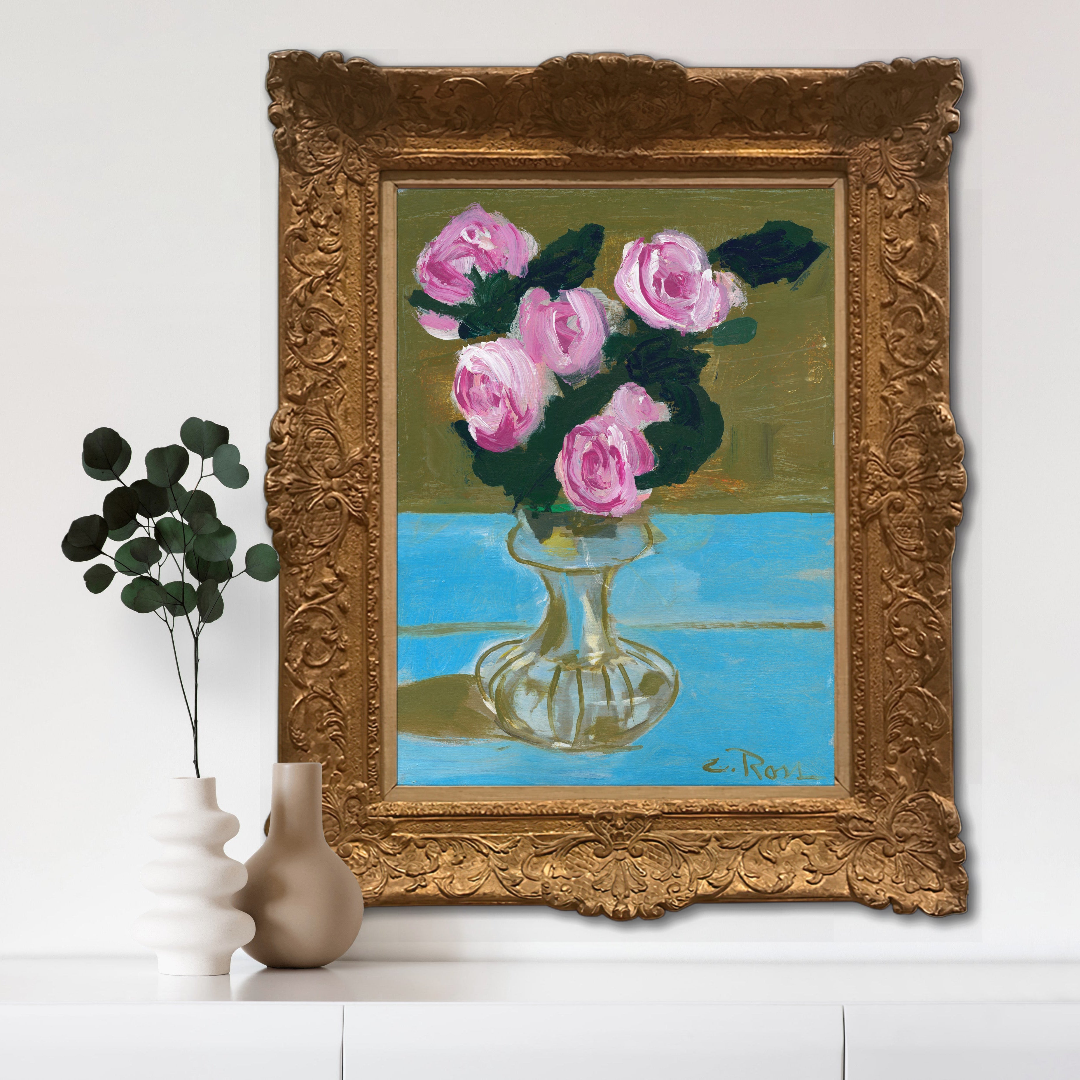 Colleen Ross Fine Art Gallery Paintings Roses on Blue
