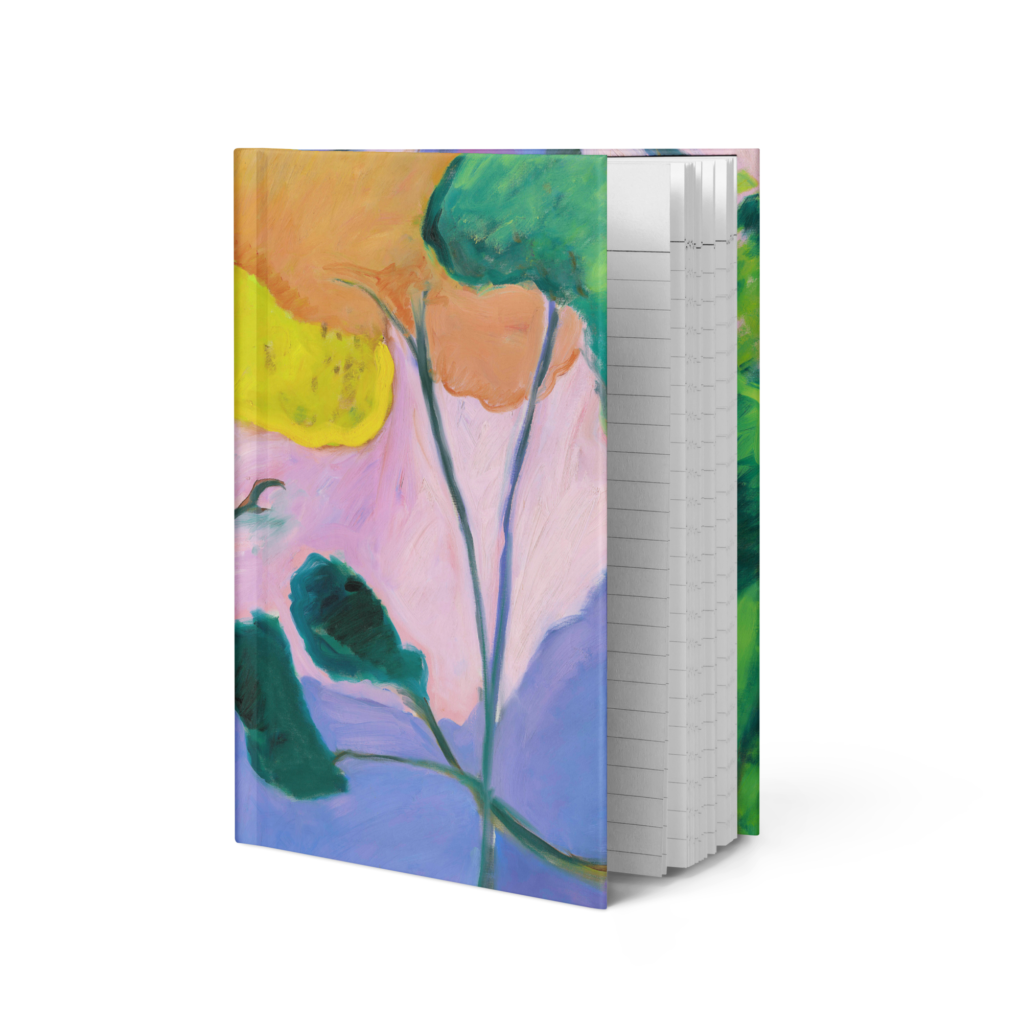 Notebook with colorful floral design on a white background