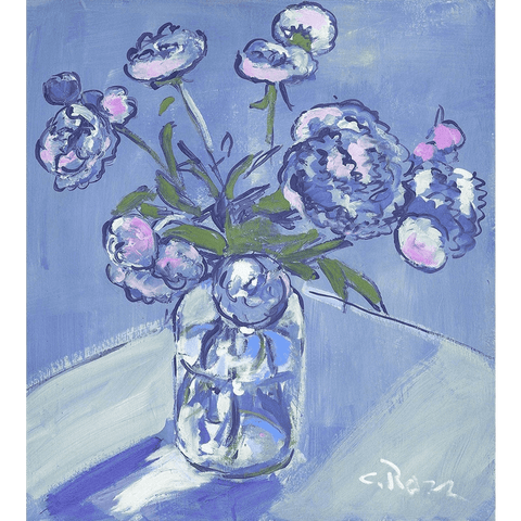 Pixels Art Print Peonies In Blue