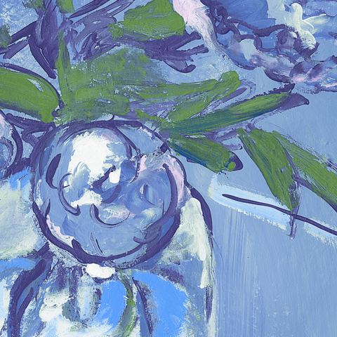 Pixels Art Print Peonies In Blue
