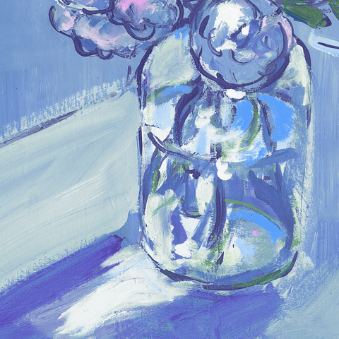Pixels Art Print Peonies In Blue