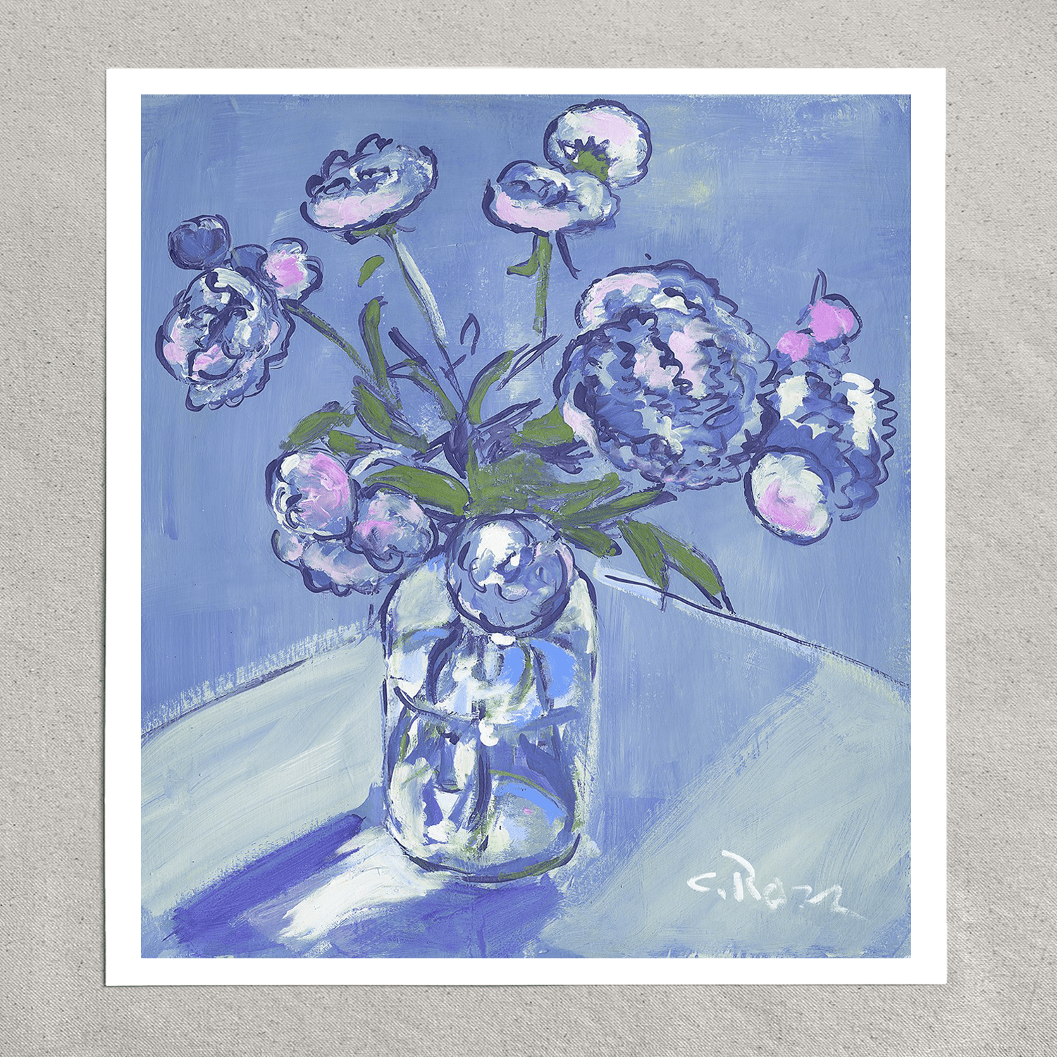 Pixels Art Print 9" x 10" / Archival Matte Paper Peonies In Blue - Art Print