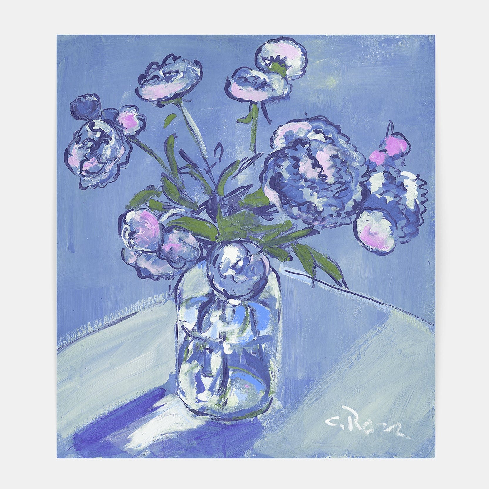 Pixels Art Print Peonies In Blue - Art Print