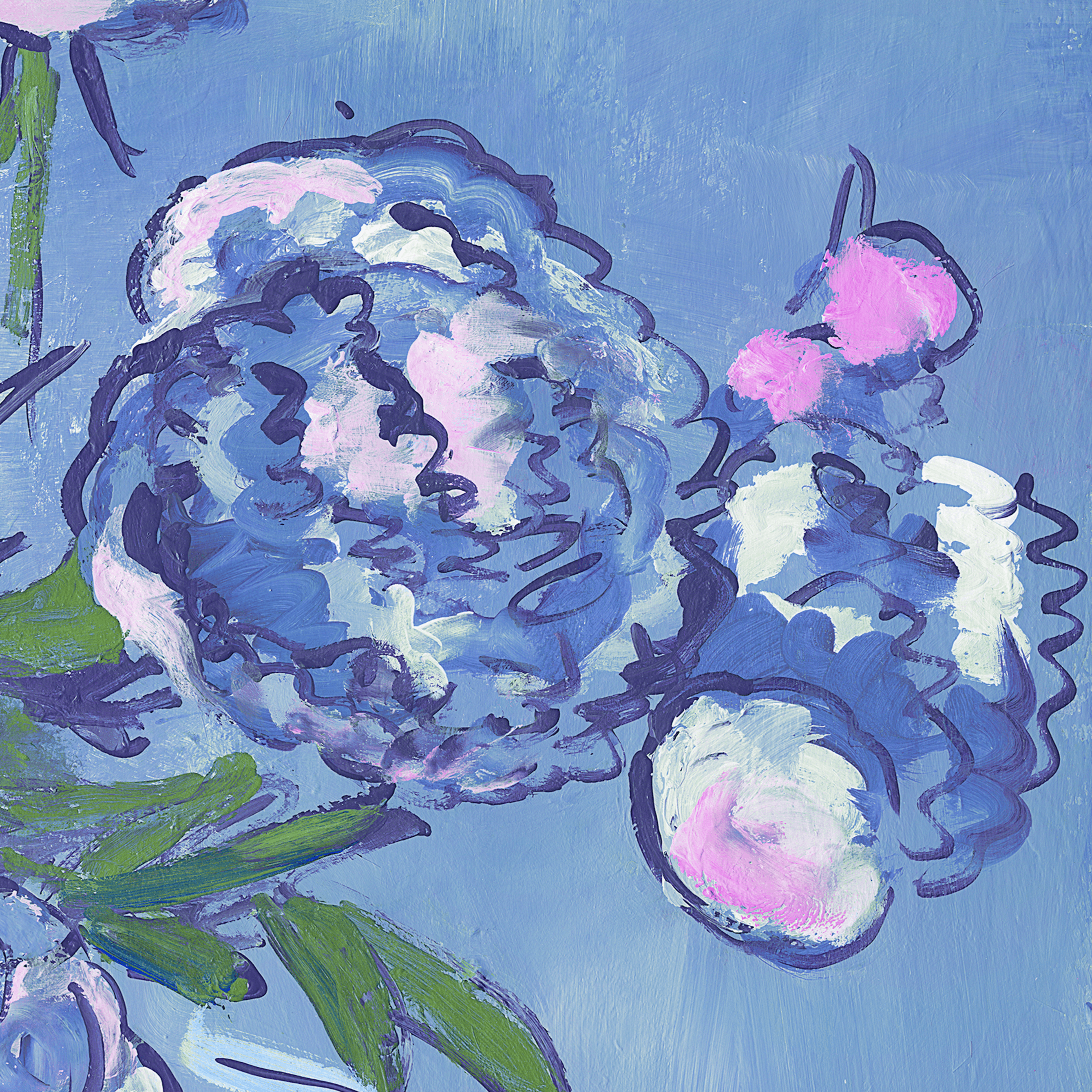 Pixels Art Print Peonies In Blue - Art Print