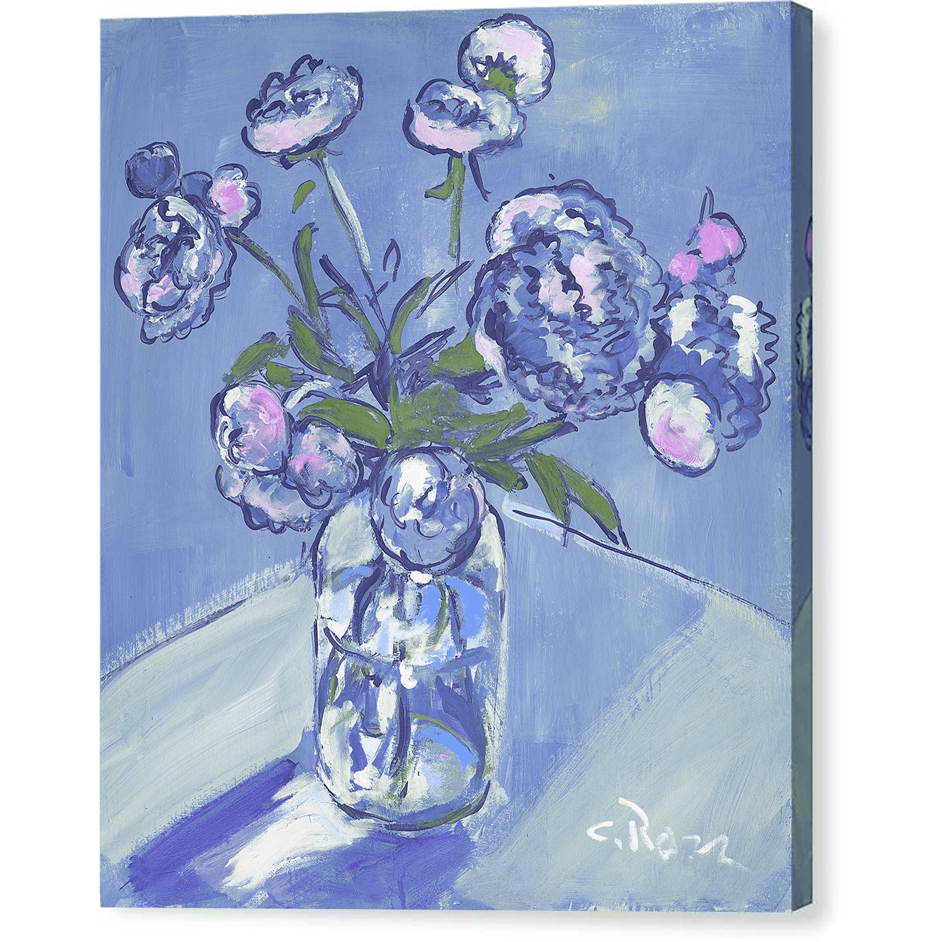 Pixels Canvas Print 9" x 10" / Mirrored / Glossy Peonies In Blue - Canvas Print