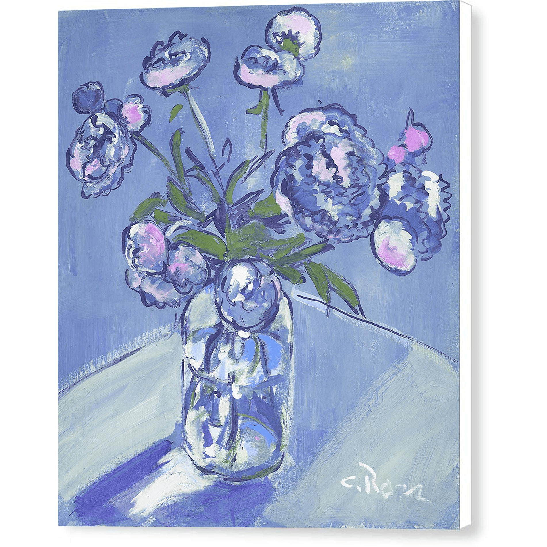 Pixels Canvas Print 9" x 10" / White / Glossy Peonies In Blue - Canvas Print