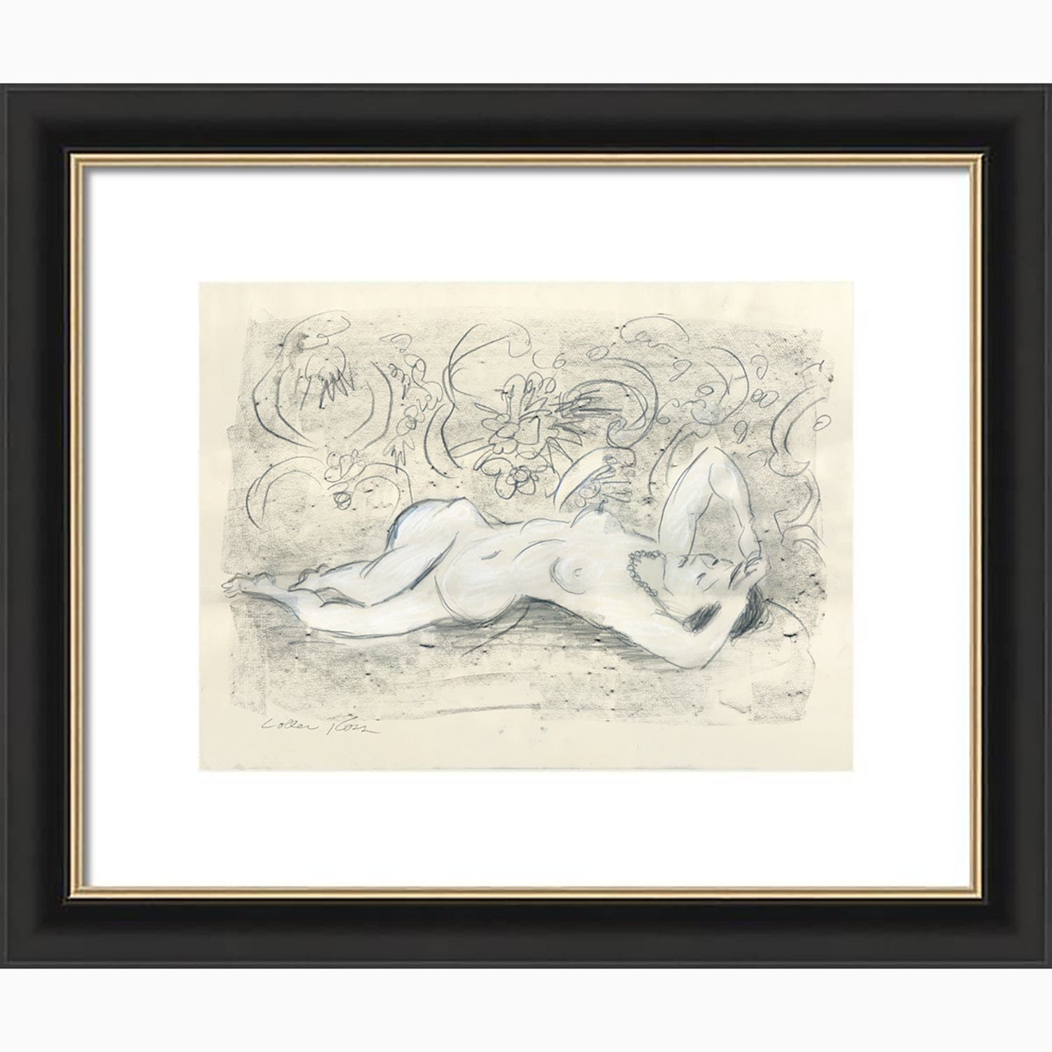 Pixels Framed Print 16" x 12" (Overall:25.75" x 21.75") Resting Nude - Framed Print